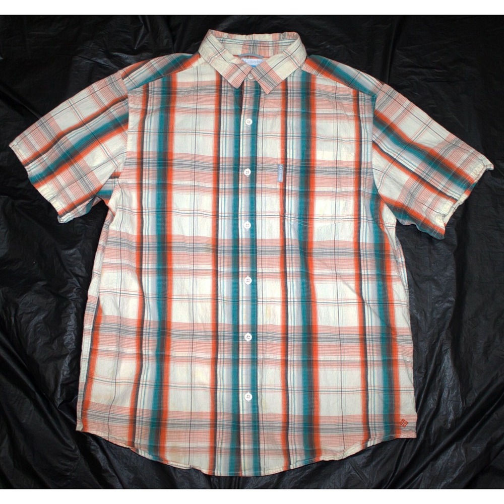 Columbia Mens Seersucker Short Sleeve Button Front Shirt Size Large